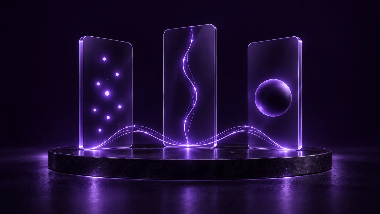 Connected purple glass panels representing coordinated marketing and sales decisions