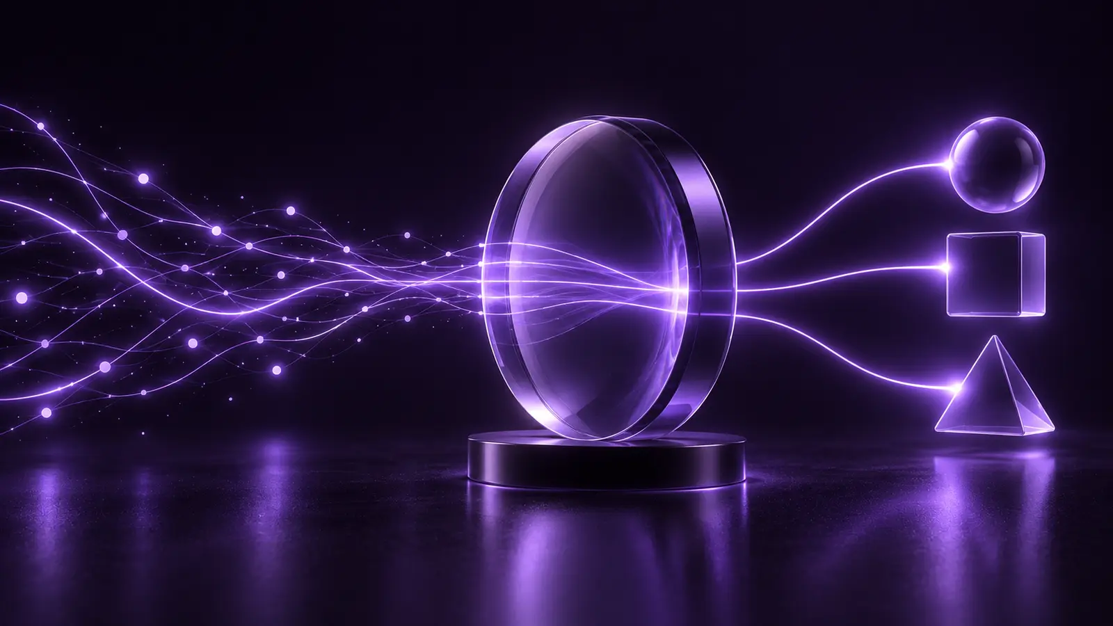Purple glass lens focusing scattered signals, illustrating marketing performance measurement